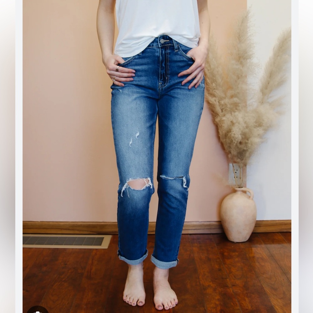 Vervet Blue Jeans Womens 28 Skinny Leg Distressed Mid Rise Stretch Casual Denim